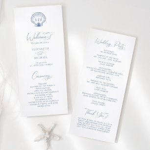 Coastal Blue Beach Shell Monogram Wedding Programme