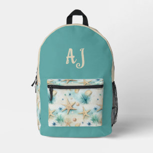 Coastal Blue & Beige Starfish Personalised Printed Backpack