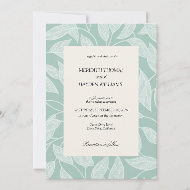 Coastal Blue Boho Botanical wedding Invitation (Front)