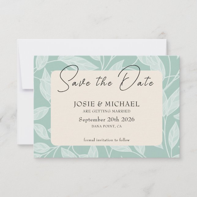 Coastal Blue Boho photo Flat Save The Date Card (Front)