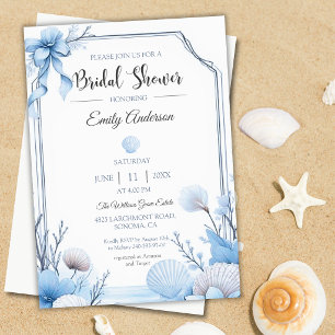 Coastal Blue Bridal Shower Invitation   Seashell 