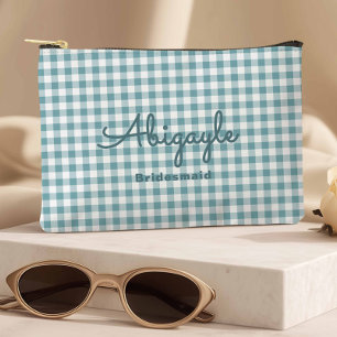 Coastal Blue Chequered Bridesmaid Proposal Accessory Pouch