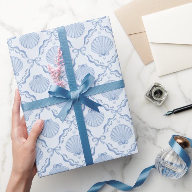 Coastal Blue coquette seashell  Wrapping Paper (Gifting)