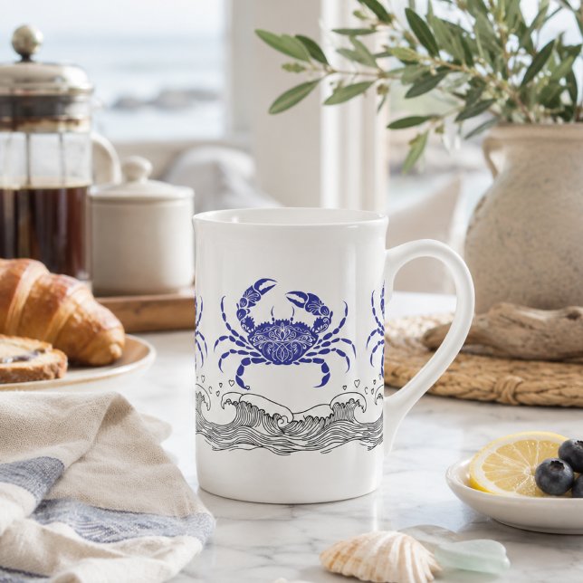 Coastal Blue Crab Coffee Mug with Ocean Waves (Creator Uploaded)
