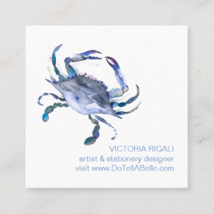 Coastal Blue Crab Watercolor Beach Business Card