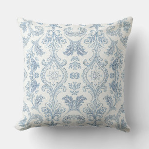 Coastal Blue Damask Throw Pillow - Beach House