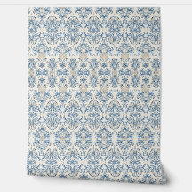 Coastal Blue Damask Wallpaper - Beach House Decor