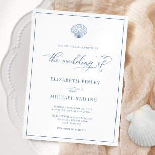 Coastal Blue Elegant Beach Wedding Invitation