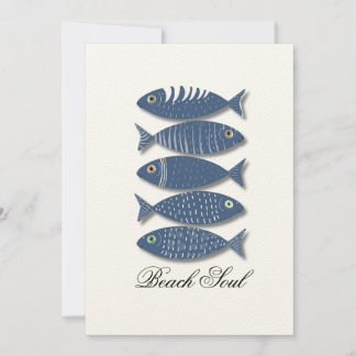 Coastal Blue Fish Pattern on Beige Background Invitation