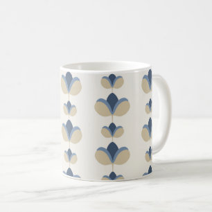 Coastal Blue Geometric Floral Stripe Pattern Coffee Mug