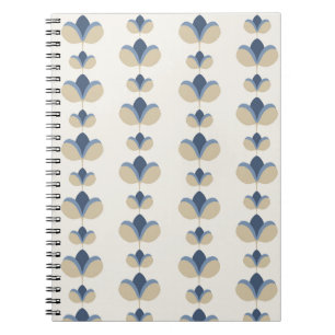 Coastal Blue Geometric Floral Stripe Pattern Notebook