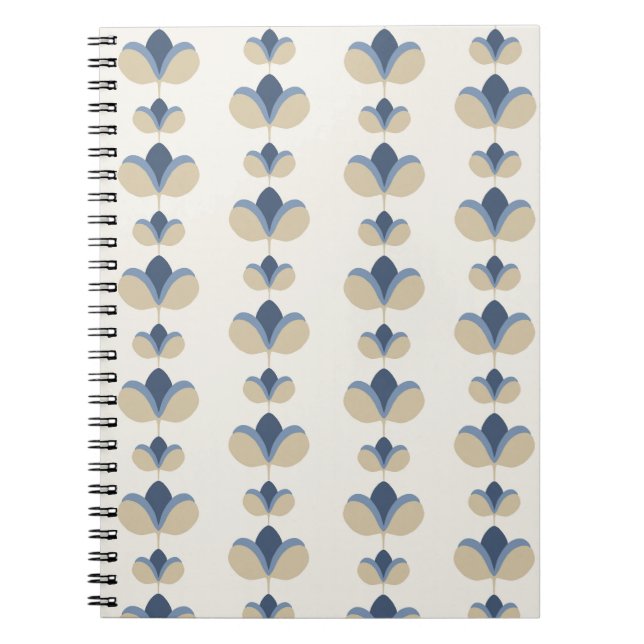 Coastal Blue Geometric Floral Stripe Pattern Notebook (Front)