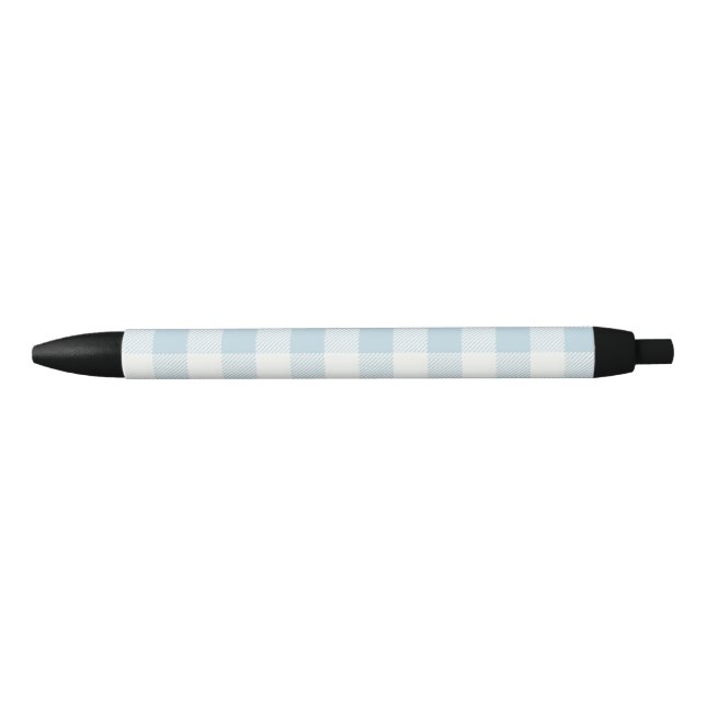 Coastal Blue Gingham Check Pattern Beach Black Ink Pen (Front)