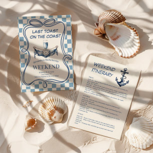 Coastal Blue Gingham Nautical Champag Bachelorette Invitation