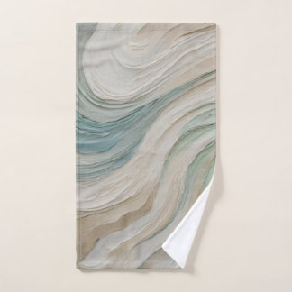 Coastal Blue Green Beige Abstract Waves Bath Towel Set