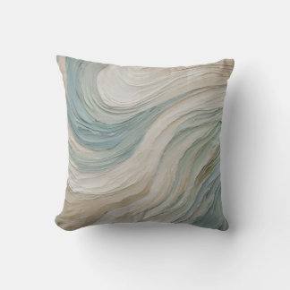 Coastal Blue Green Beige Abstract Waves Cushion