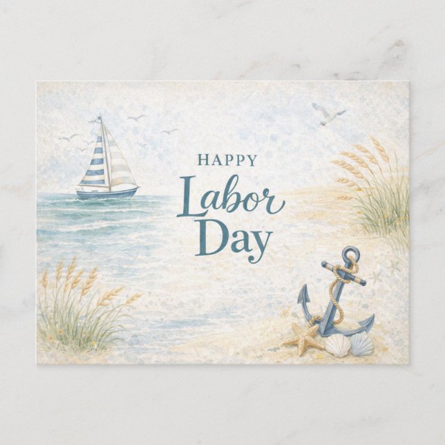 Coastal Blue Happy Labor Day Holiday Postcard (Front)