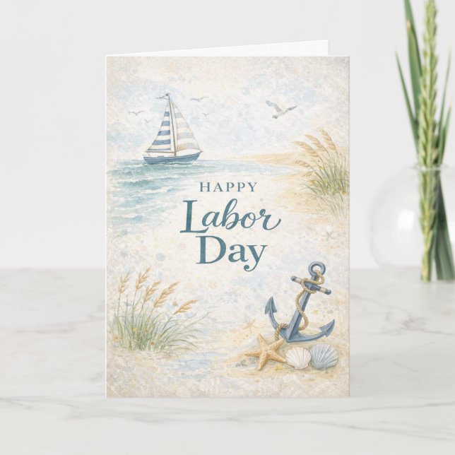 Coastal Blue Happy Labour Day Card (Front)