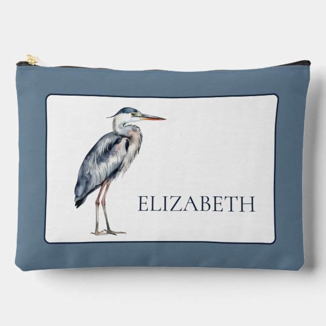 Coastal Blue Heron Bird Personalised Accessory Pouch (Front)