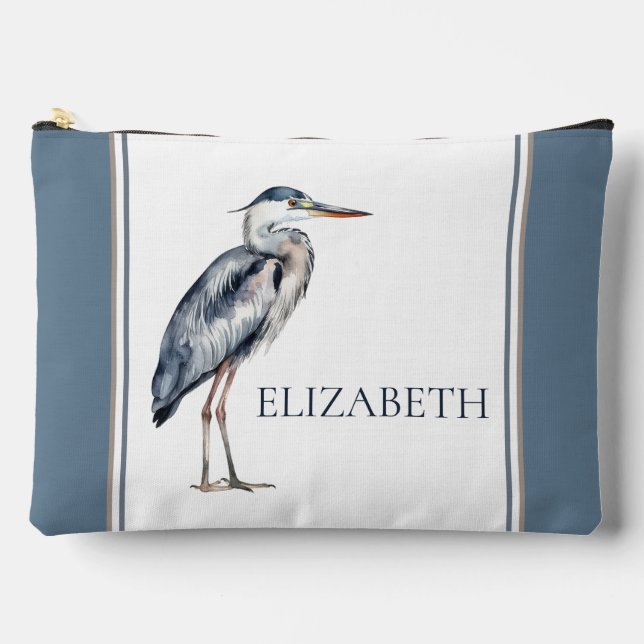 Coastal Blue Heron Bird Personalised Accessory Pouch (Front)