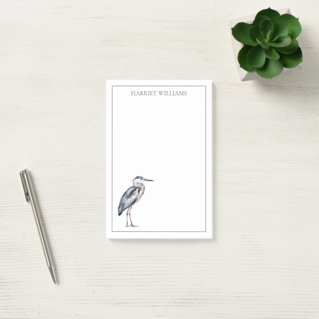 Coastal Blue Heron Bird Personalised Post-it Notes (Office)