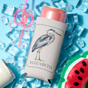Coastal Blue Heron Bird Personalised Seltzer Can Cooler