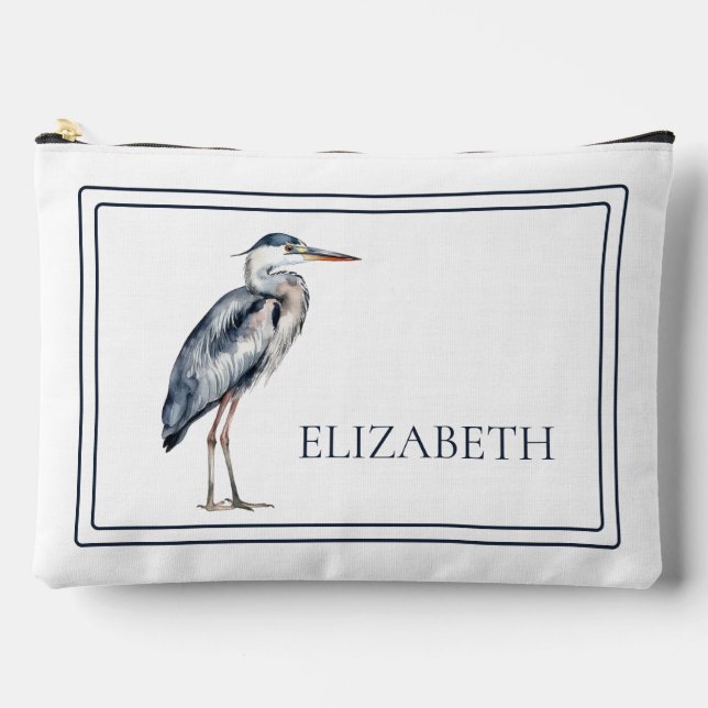 Coastal Blue Heron Bird Personalized Accessory Pouch (Front)