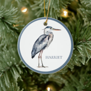 Coastal Blue Heron Bird Personalized Ceramic Tree Decoration
