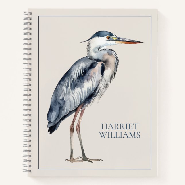 Coastal Blue Heron Bird Personalized Notebook (Front)