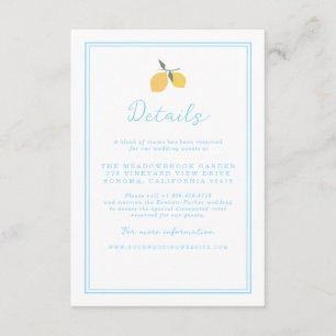 Coastal Blue Lemon Amalfi Wedding Details Card
