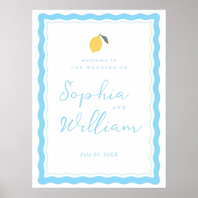 Coastal Blue Lemon Amalfi Wedding Welcome Sign (Front)