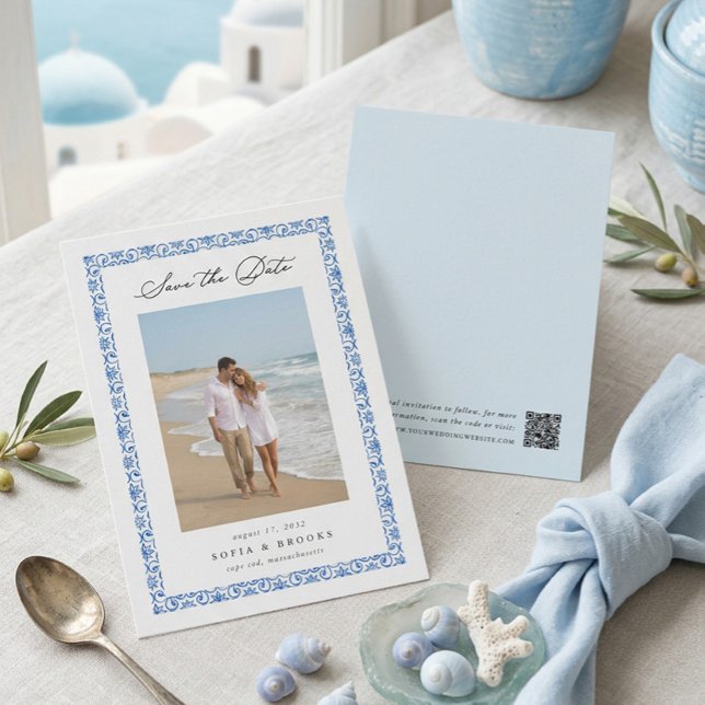 Coastal Blue Mediterranean Photo Save The Date (Creator Uploaded)