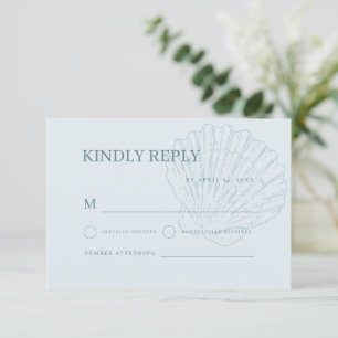 Coastal Blue Nautical Hand Drawn Seashell Wedding RSVP Card