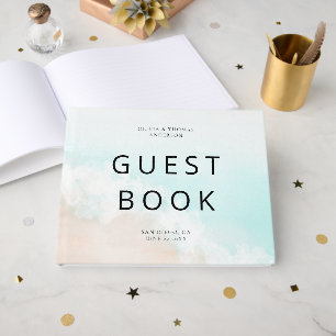 Coastal Blue Ocean Beach Aqua Wave Elegant Wedding Guest Book