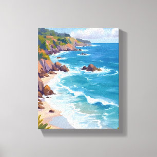 Coastal Blue Ocean Tide Watercolor Painting Canvas Print