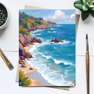 Coastal Blue Ocean Tide Watercolor Painting Postcard