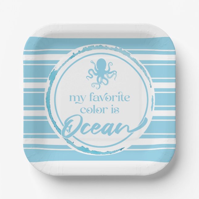 Coastal Blue Octopus Paper Plate (Front)