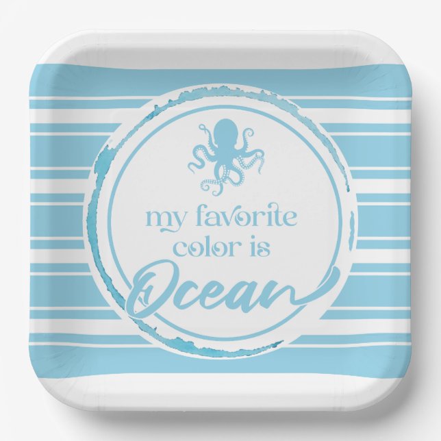 Coastal Blue Octopus Paper Plate (Front)
