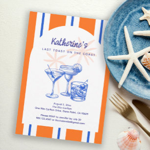 Coastal Blue Orange Cocktails Bachelorette Party Invitation