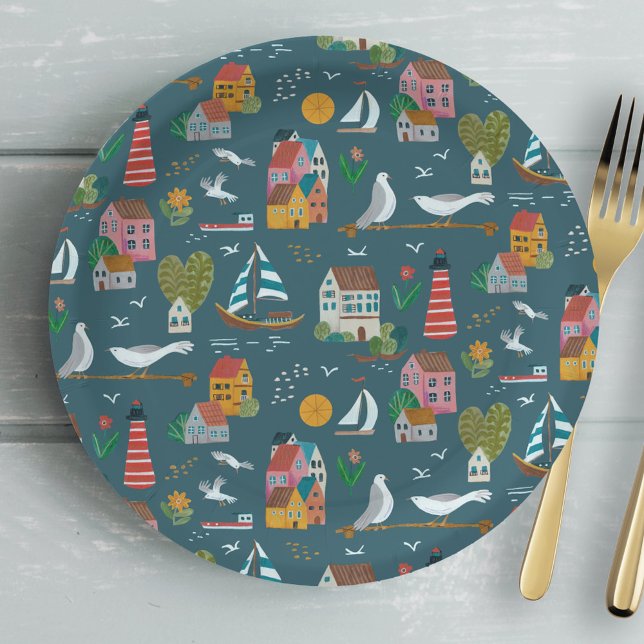 Coastal blue pattern boy baby shower party paper plate (Coastal boy baby shower party paper plates)