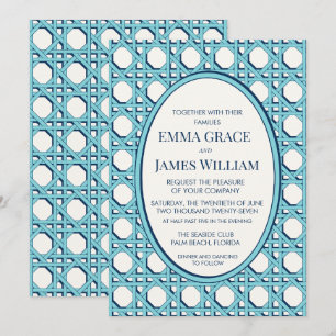 Coastal Blue Rattan Cane Wedding Invitation