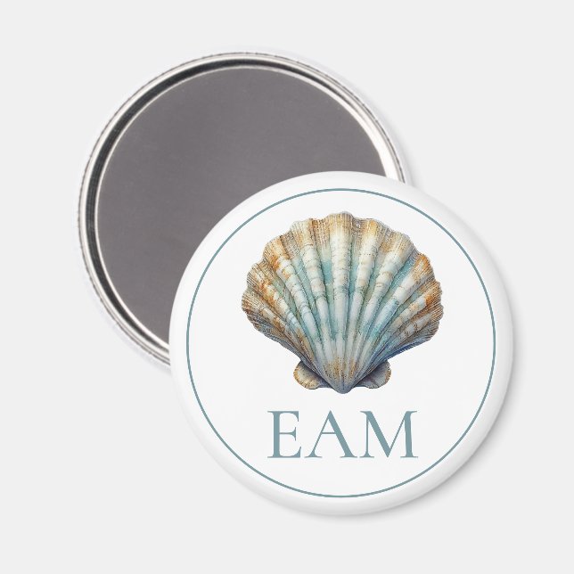 Coastal Blue Scallop Seashell Monogram Magnet (Front/Back)