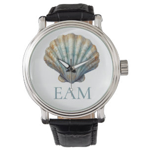 Coastal Blue Scallop Seashell Monogram Watch