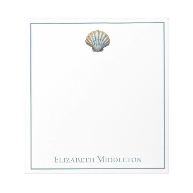 Coastal Blue Scallop Seashell Personalised Notepad (Front)