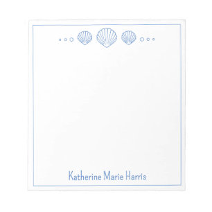 Coastal Blue Scallop Seashells Personalised Notepad
