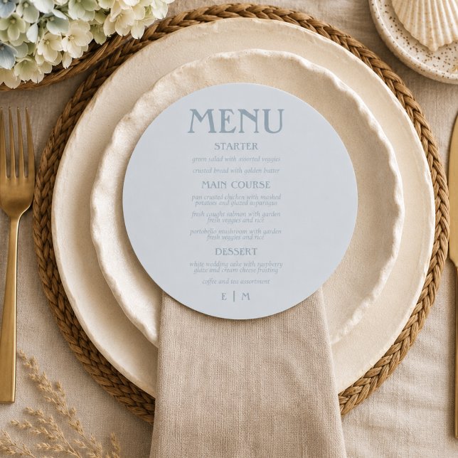 Coastal Blue Script Circular Formal Wedding Menu (Coastal Blue Script Circular Formal Wedding Menu)