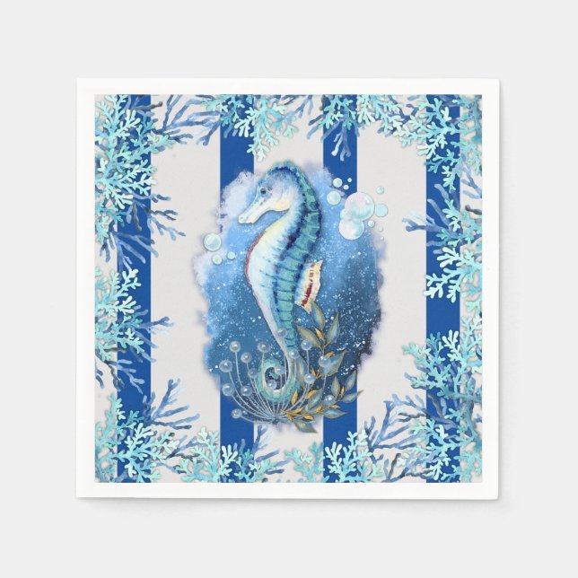 Coastal Blue Seahorse Paper Napkins (Front)