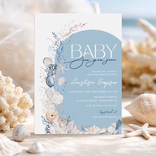 Coastal Blue Seashell Baby Shower Invitation (Creator Uploaded)