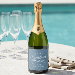 Coastal Blue Seashell Bachelorette Favor Sparkling Wine Label