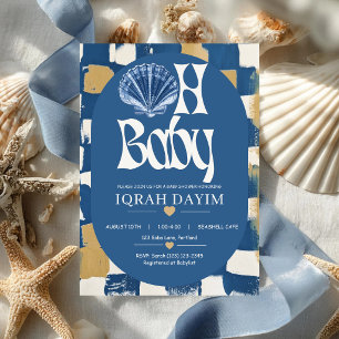 Coastal Blue Seashell Oh Baby Baby Shower  Invitation